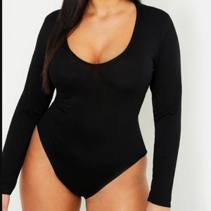 Boohoo Plus Basic Long Sleeve V Neck Body Suit